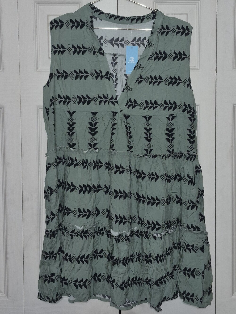 Sleeveless Mint Green Patterned Tiered Dress by Unknown Brand